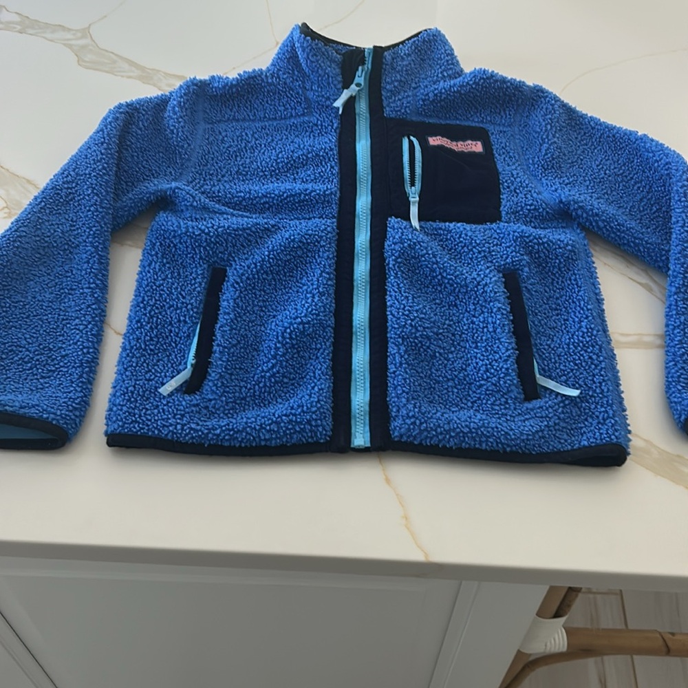 Vineyard Vines Blue Fleece Jacket with Black Accents Boys-Fleece Jacket - Picture 3 of 7